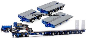 1/50 Drake 2x8 Dolly & 12x8 Steerable Low Loader Trailer (Blue/Grey)-trailers,-containers-and-access.-Model Barn