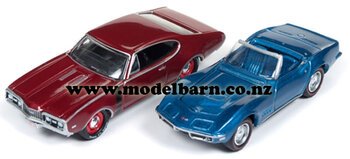 1/64 Chev Corvette (1968, blue) & Oldsmobile 442 (1968, red) Set-chevrolet-and-gmc-Model Barn