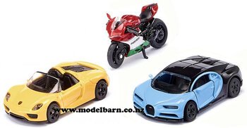 1/55 Bugatti Chiron, Porsche 918 Spyder, & Ducati 1299 Set-bugatti-Model Barn