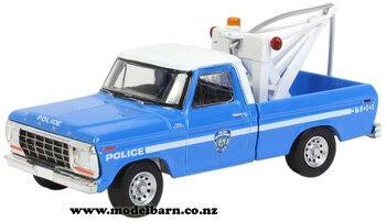 1/64 Ford F-250 Pick-Up Tow Truck (1979, blue & white) "NYPD"-ford-Model Barn