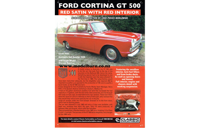 Classic Carlectables Ford Cortina GT 500 (Red Satin) A4 Shop Poster