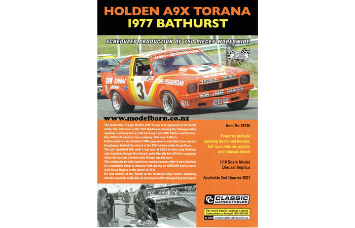 Classic Carlectables Holden Torana A9X Bathurst 1977 A4 Shop Poster