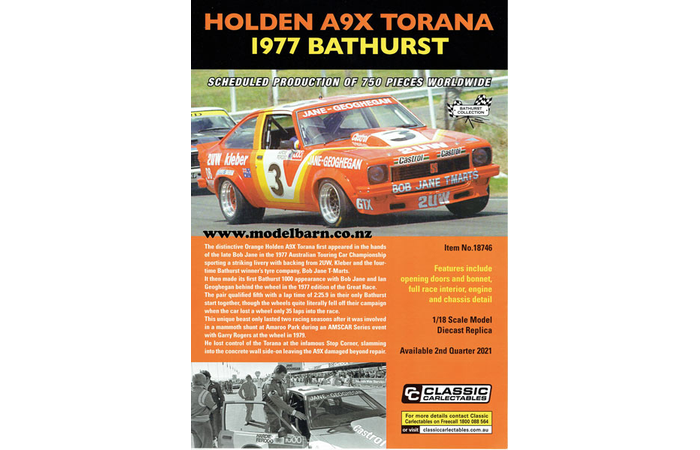 Classic Carlectables Holden Torana A9X Bathurst 1977 A4 Shop Poster