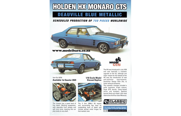 Classic Carlectables Holden HX Monaro GTS (Deaville Blue) A4 Shop Poster