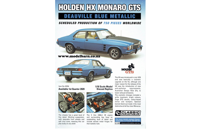 Classic Carlectables Holden HX Monaro GTS (Deaville Blue) A4 Shop Poster