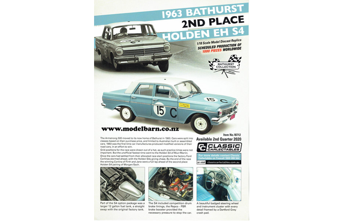 Classic Carlectables Holden EH S4 Bathurst 1963 A4 Shop Poster