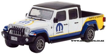 1/64 Jeep Gladiator (2021, white, blue & yellow) "Mopar Parts & Service"-jeep-Model Barn