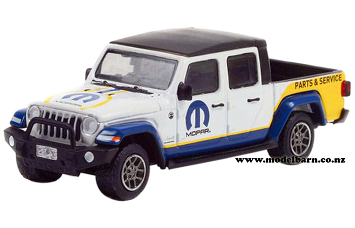 1/64 Jeep Gladiator (2021, white, blue & yellow) "Mopar Parts & Service"