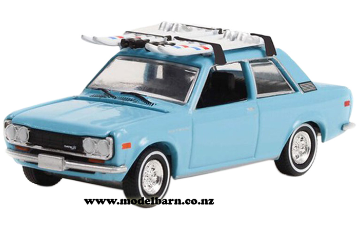 1/64 Datsun 510 2-Door with Roof Rack & Skis (1970, blue)