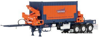 1/50 O'Phee Boxloader Side Loader Trailer with Container "Drake" (blue & orange)-trailers,-containers-and-access.-Model Barn
