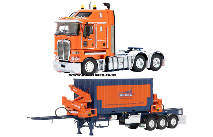 1/50 Kenworth K200 2.3m with O'Phee Boxloader Side Loader Trailer Combo "Drake" (orange & blue)