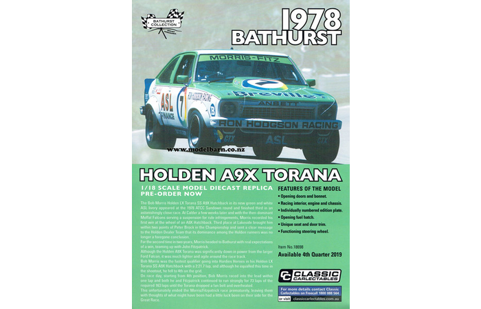 Classic Carlectables Holden Torana A9X "Bathurst 1978" Poster