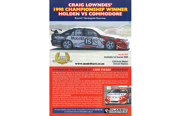 Classic Carlectables Holden VS Commodore "Craig Lowndes 1998" Poster