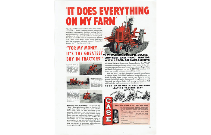 Case VAC Tractor Newspaper Advert Brochure