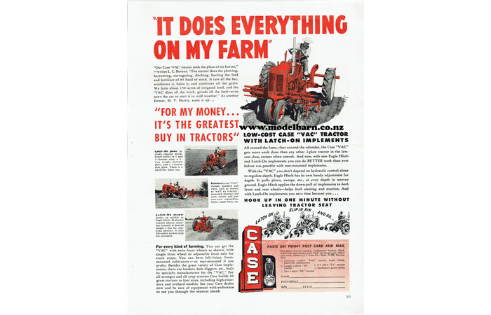 Case VAC Tractor Newspaper Advert Brochure