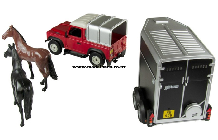 Britains 1/32 – Land Rover Defender + Remorque Ifor Williams – Rouge Et Argent, Occasion