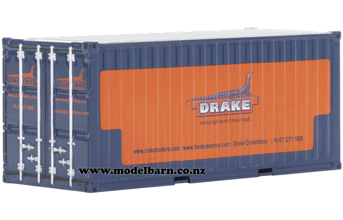 1/50 20ft Metal Shipping Container "Drake" (orange & blue)