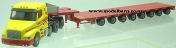 1/50 Volvo NH12 Prime Mover & 8-axle Nooteboom Low Loader Trailer (yellow & red) "Klomp"-volvo-Model Barn