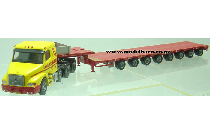 1/50 Volvo NH12 Prime Mover & 8-axle Nooteboom Low Loader Trailer (yellow & red) "Klomp"
