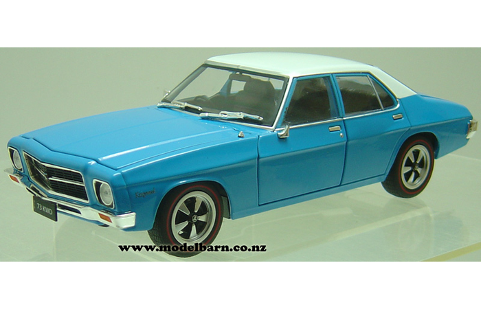 1/24 Holden HQ Kingswood Sedan Car (1973, blue & white) (missing mirror)