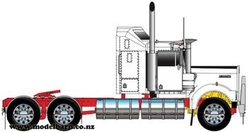 1/50 Kenworth W900 Aerodyne Prime Mover (White & Red, Alloys)-trucks-and-trailers-Model Barn