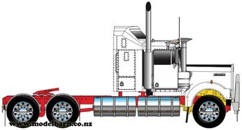 1/50 Kenworth W900 Aerodyne Prime Mover (White & Red, Alloys)-kenworth-Model Barn