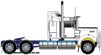 1/50 Kenworth W900 Aerodyne Prime Mover (White & Metallic Blue, Alloys)-trucks-and-trailers-Model Barn