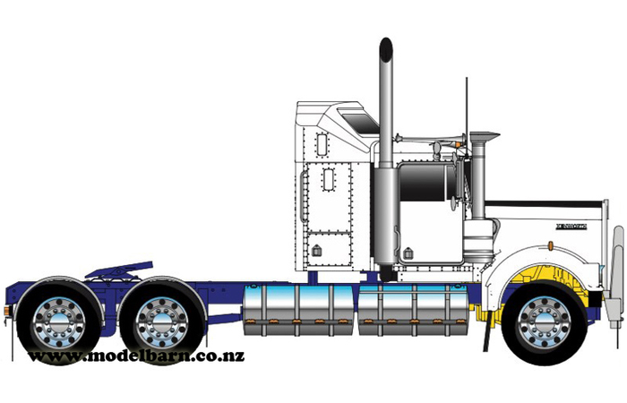 1/50 Kenworth W900 Aerodyne Prime Mover (White & Metallic Blue, Alloys)