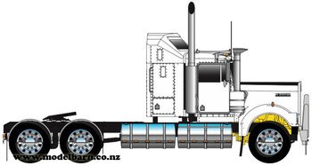 1/50 Kenworth W900 Aerodyne Prime Mover (White & Black, Alloys)-trucks-and-trailers-Model Barn