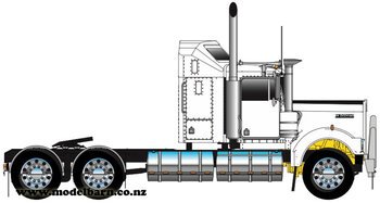 1/50 Kenworth W900 Aerodyne Prime Mover (White & Black, Alloys)-kenworth-Model Barn