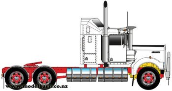 1/50 Kenworth W900 Aerodyne Prime Mover (White & Red, Spiders)-trucks-and-trailers-Model Barn