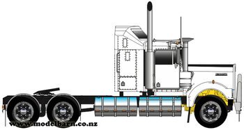 1/50 Kenworth W900 Aerodyne Prime Mover (White & Black, Spiders)-trucks-and-trailers-Model Barn