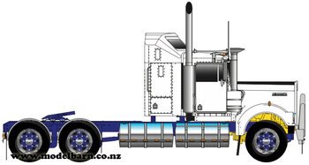 1/50 Kenworth W900 Aerodyne Prime Mover (White & Blue, Spiders)-kenworth-Model Barn