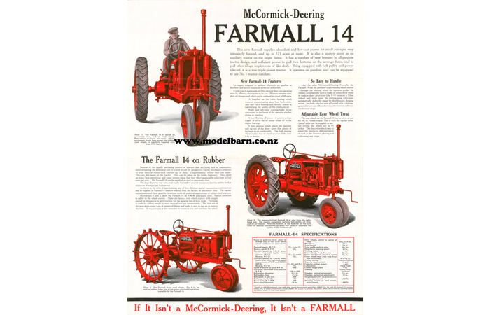 McCormick-Deering Farmall F-14 Tractor Sales Brochure Poster New Laminated