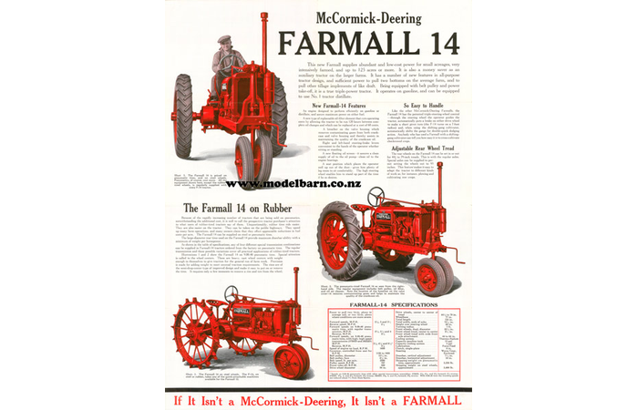 McCormick-Deering Farmall F-14 Tractor Sales Brochure Poster New Laminated