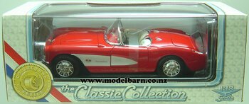 1/18 Chev Corvette (1957, red & white) (broken right front wheel)-chevrolet-and-gmc-Model Barn