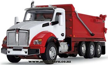 1/64 Kenworth T880 Tip Truck (white & viper red)-trucks-and-trailers-Model Barn