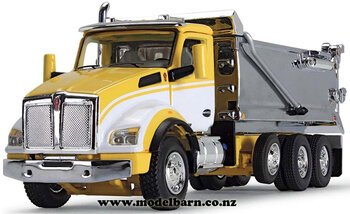 1/64 Kenworth T880 Tip Truck (yellow, white & chrome)-trucks-and-trailers-Model Barn