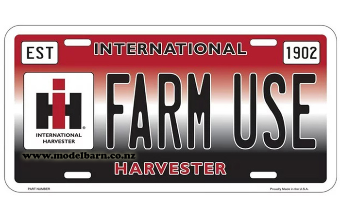 International Harvester Farm Use Licence Plate Embossed Sign (black, 300mm x 150mm)