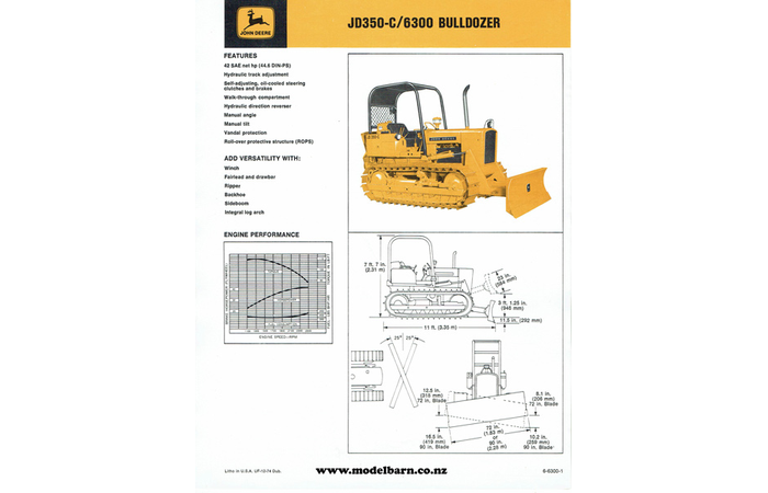 John Deere 350-C/6300 Bulldozer Spec Sheet Sales Brochure