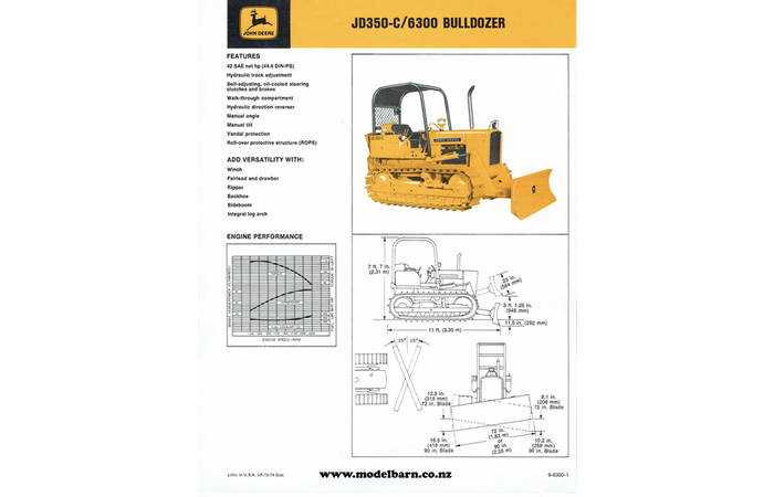 John Deere 350-C/6300 Bulldozer Spec Sheet Sales Brochure