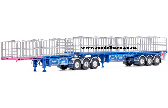 1/50 Freighter Flat Top B-Double Trailer Set "Ross Transport" (blue with pink fade)