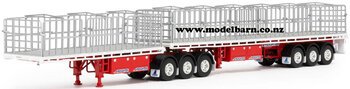 1/50 Freighter Flat Top B-Double Trailer Set (white & red)-trucks-and-trailers-Model Barn
