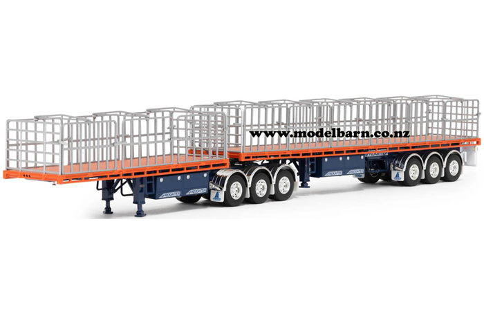 1/50 Freighter Flat Top B-Double Trailer Set (orange & blue)