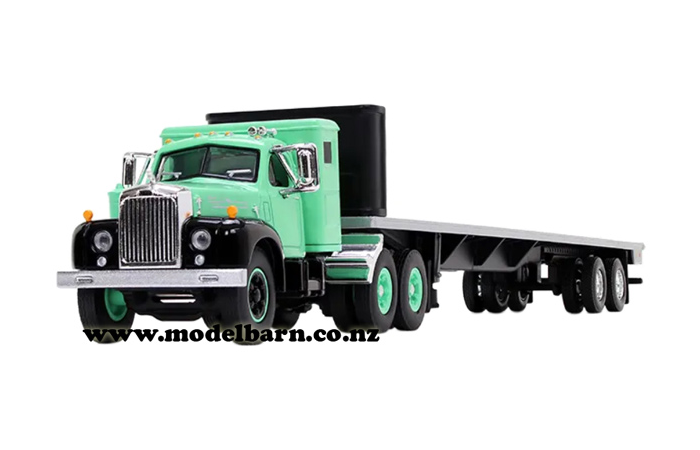 1/64 Mack B-61 & Flat Deck Semi-Trailer (turquoise & black)