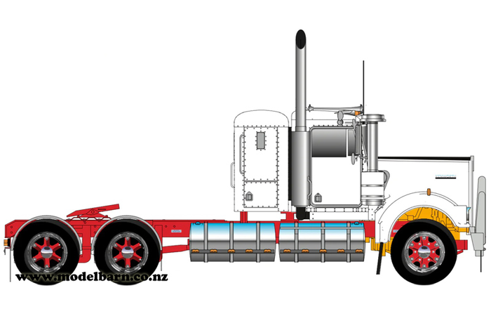 1/50 Kenworth W900 Flat Top Prime Mover (White & Red, Spiders)