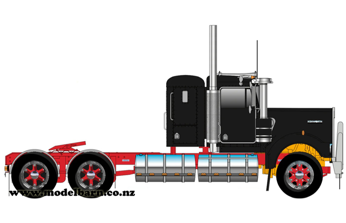 1/50 Kenworth W900 Flat Top Prime Mover (Black & Red, Spiders)