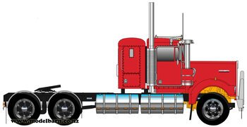 1/50 Kenworth W900 Flat Top Prime Mover (Rosso Red & Black, Spiders)-kenworth-Model Barn