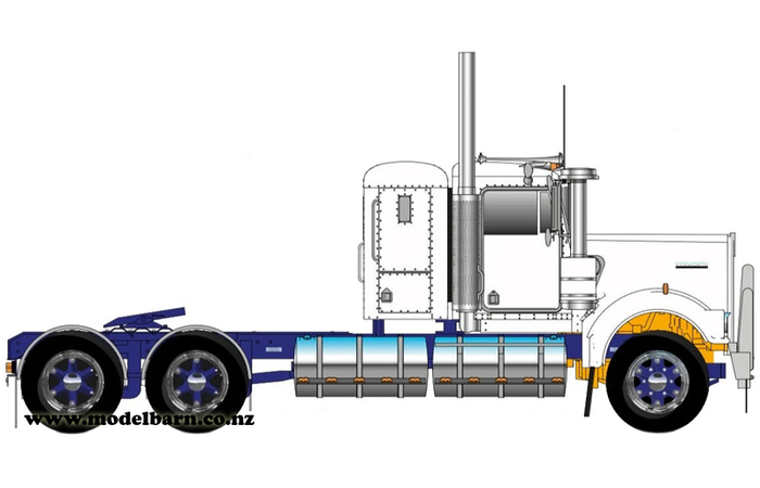 1/50 Kenworth W900 Flat Top Prime (White & Metallic Blue, Spiders)