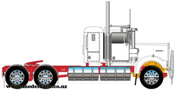 1/50 Kenworth W900 Flat Top Prime Mover (White & Red, Alloys)-kenworth-Model Barn